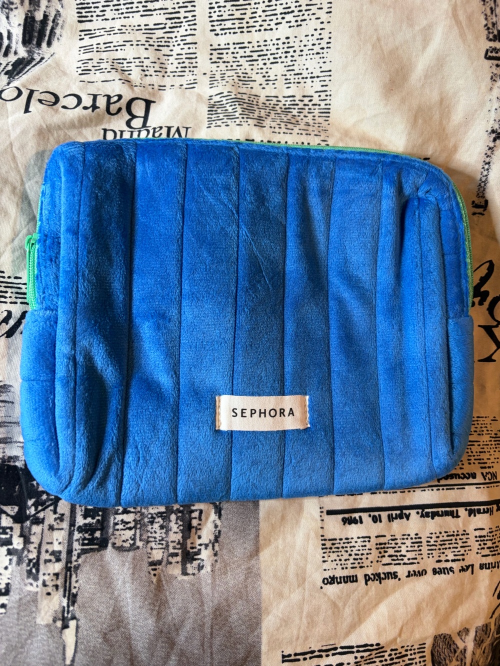 Sephora Blue Quilted Velvet cosmetic bag Travel makeup bag